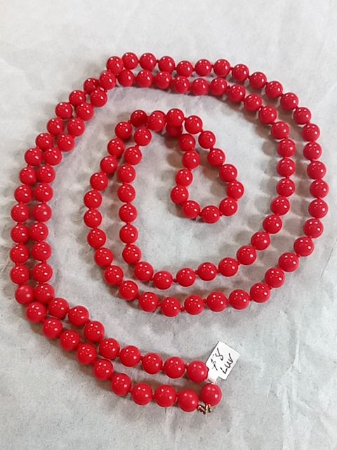 Red  Long beaded necklace