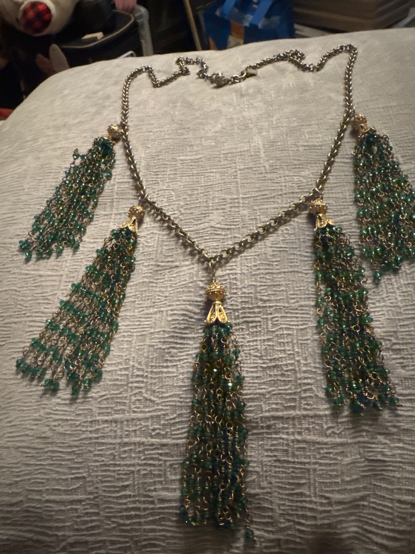 Teal&Silver Tasseled Necklace