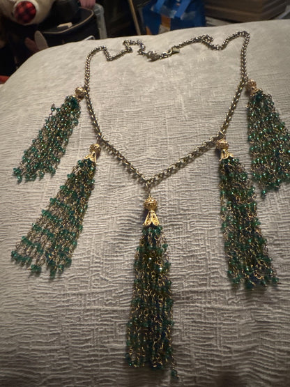 Teal&Silver Tasseled Necklace