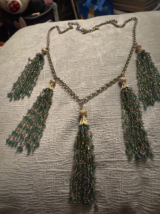 Teal&Silver Tasseled Necklace