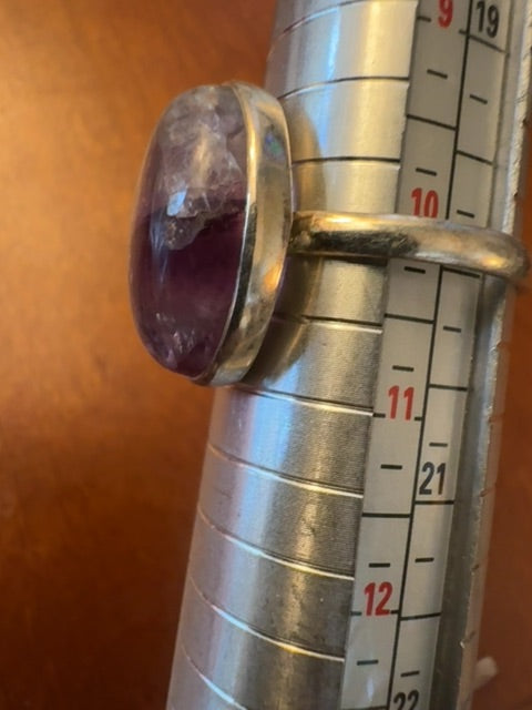 Amethyst cracked stone 935 stamped ring 10