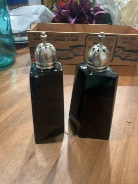 vintage Mikasa Hastings Ebony black glass salt and pepper shakers