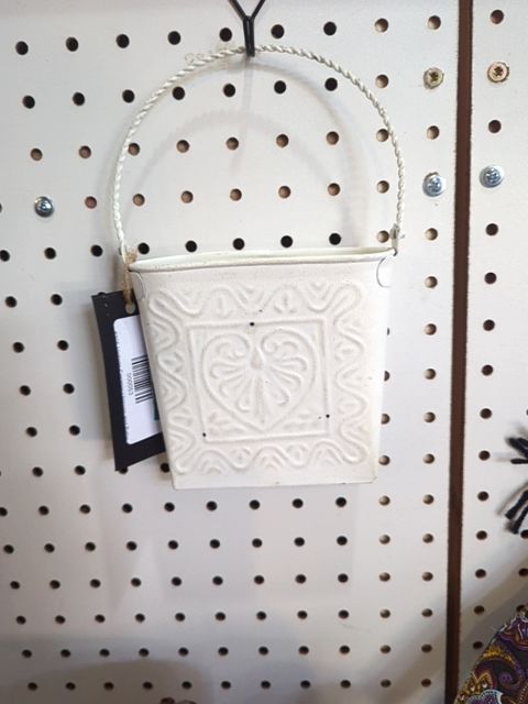 #102 White Mini Metal Wall Hanging Pail