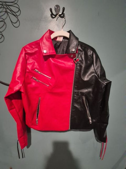 Red & Black Batman Harley Quinn Faux Leather Jacket, S