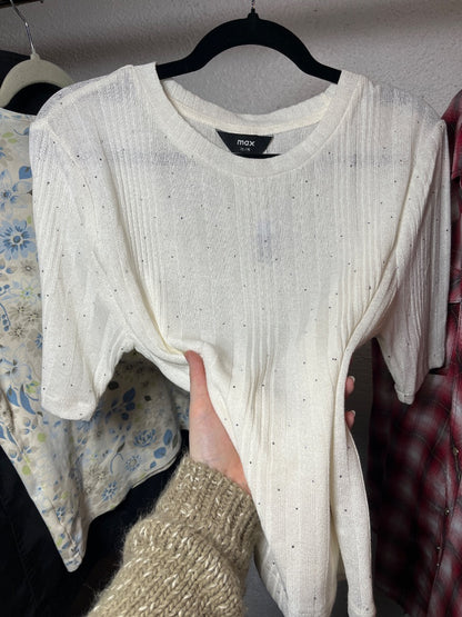 NWT White Rhinestone Tee, L/XL
