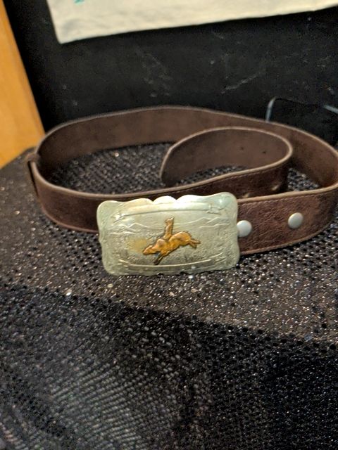 Western Belt Buckle With Leather Belt