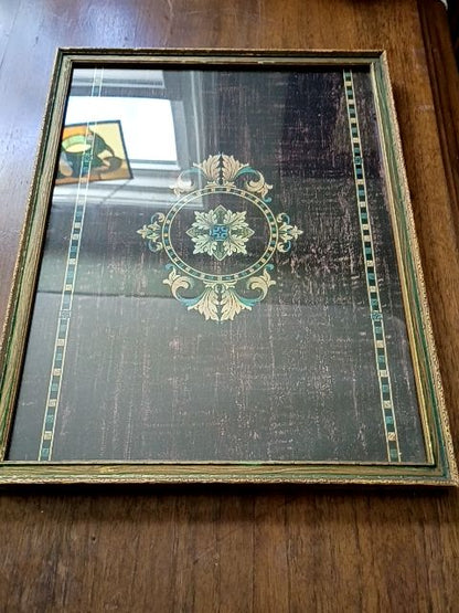 Vintage wood frame 10" x 13" brown medallion print