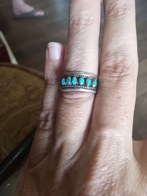 Sterling silver, turquoise  Signed Mary Dayea sterling/turquoise ring, 6.5-7