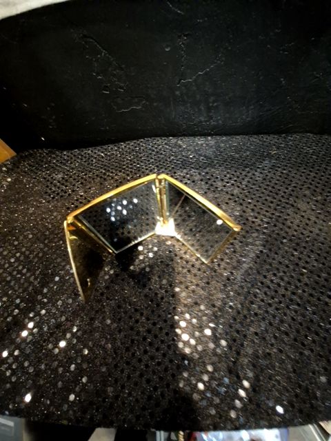 Gold  Metal Compact Mirror, 3.5" × 2.5"
