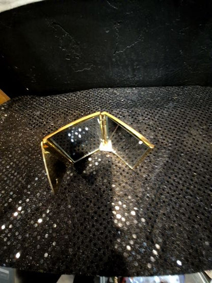 Gold  Metal Compact Mirror, 3.5" × 2.5"
