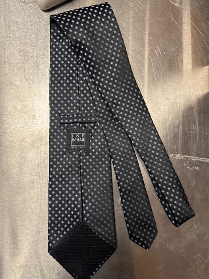 100% Silk Ike Behar Snowflakes on Black Tie