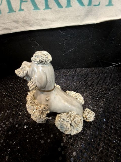 Grey Vintage Porcelain Poodle Figurine, 4.5" × 2.5" × 4.25"
