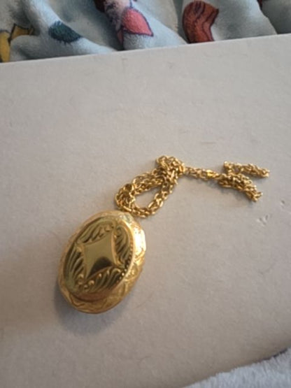 Vintage Cameo Locket Necklace Gold Tone Blue White Victorian Revival 32" Long