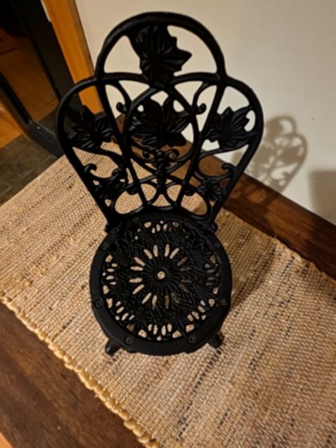 Mini wrought iron chair, 13" x 6"
