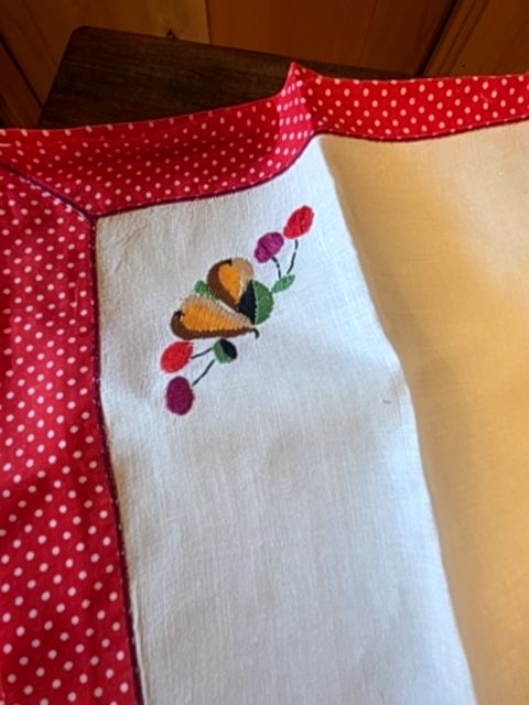Vintage table cloth red polka pear