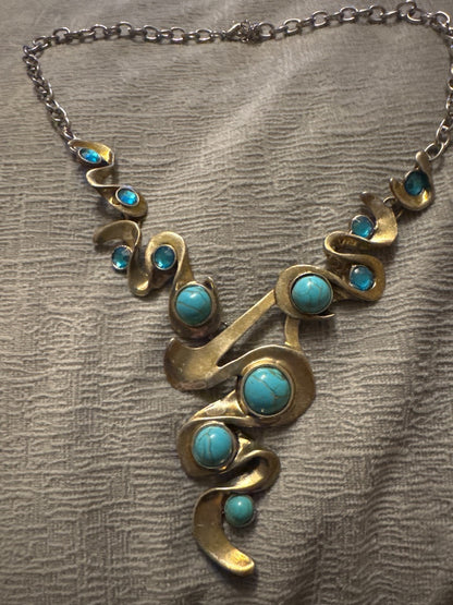 Silver-Tone  Turquoise Modern Necklace