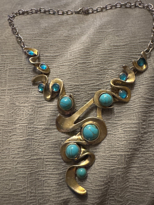 Silver-Tone  Turquoise Modern Necklace