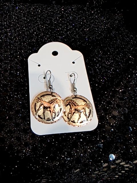 Western Copper Horse Earrings