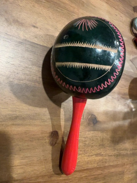 Vintage Hand Carved & Painted Maraca Guyana 1960s