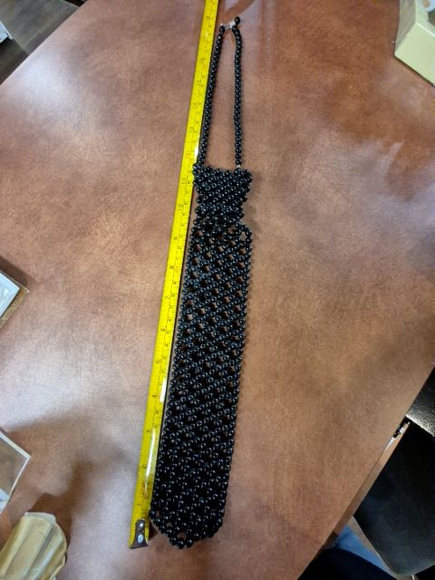 Black  Beaded Necktie Choker, 15" / 11.5" "Tie"