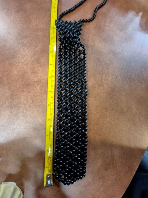 Black  Beaded Necktie Choker, 15" / 11.5" "Tie"