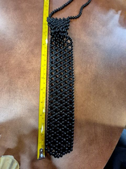 Black  Beaded Necktie Choker, 15" / 11.5" "Tie"