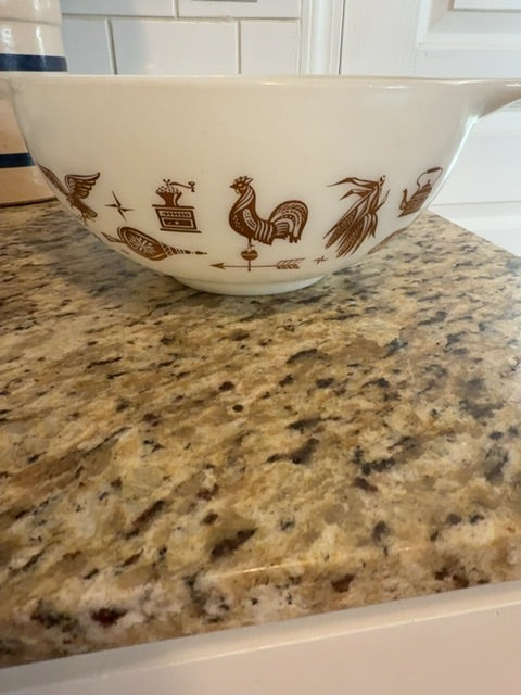 White & brown Pyrex Pyrex Early American Cinderella Bowl, 11”