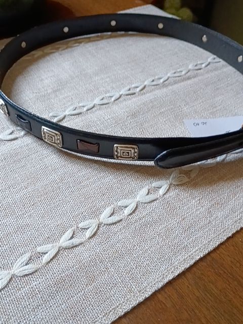 Women's brown leather belt, silver square conchos