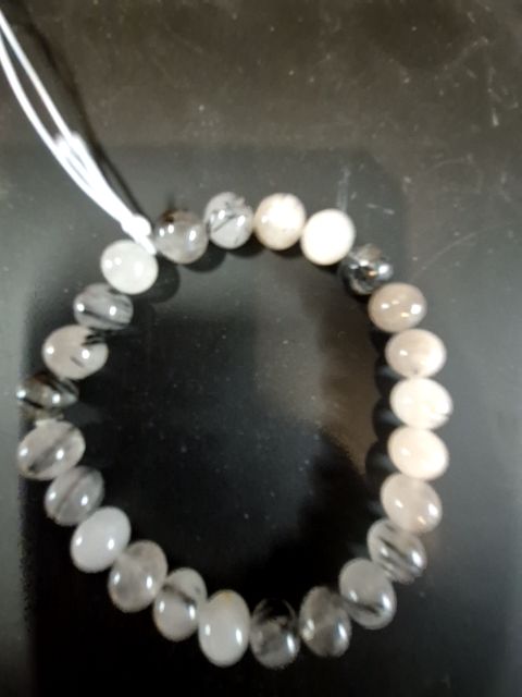 Black & White Handmade Tourmalated Quartz Bracelet, 8mm