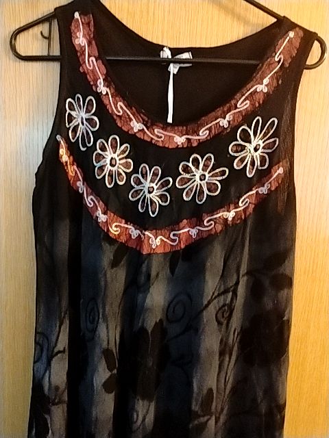 Black and Maroon Jovie Sleeveless Boho Dress, One Size fits most