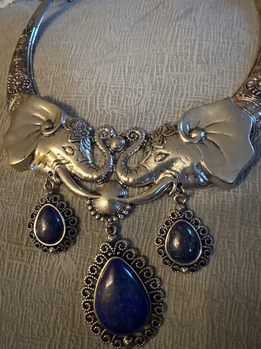 Silver and blue Unknown Elephant statement necklaceJewelry, Large
