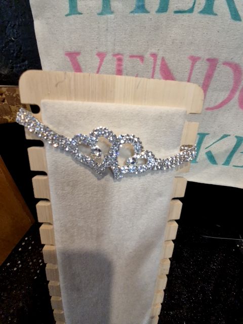 Silver  Rhinestone 2 Hearts Anklet, 12"