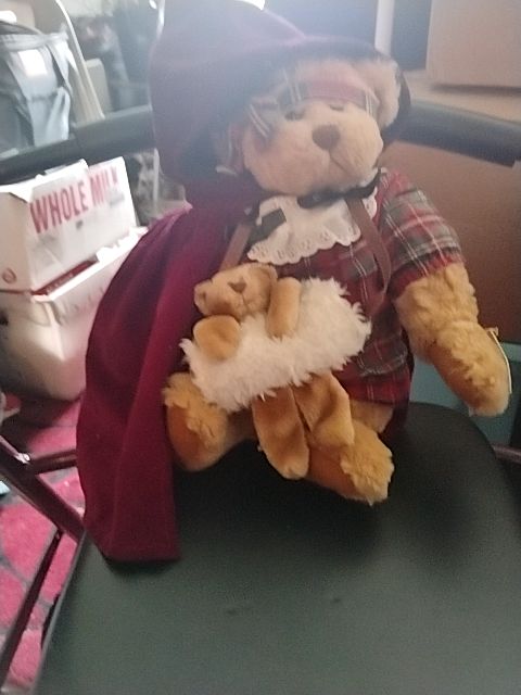 Red and green plaid with Burgundy. (Tan brown bear) Cottage Collectibles by Ganz Vintage "Cottage Collectibles" Honey Teddy Bear, Approximately 12-14 inches tall