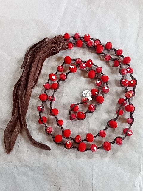 Red  Beaded wrap necklace