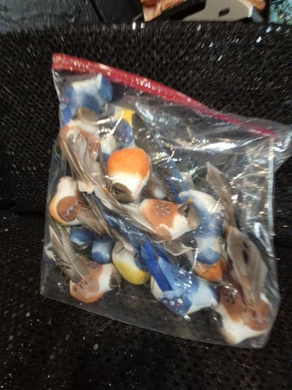 Blue & Brown  Faux Bird Ornaments, 18 pieces