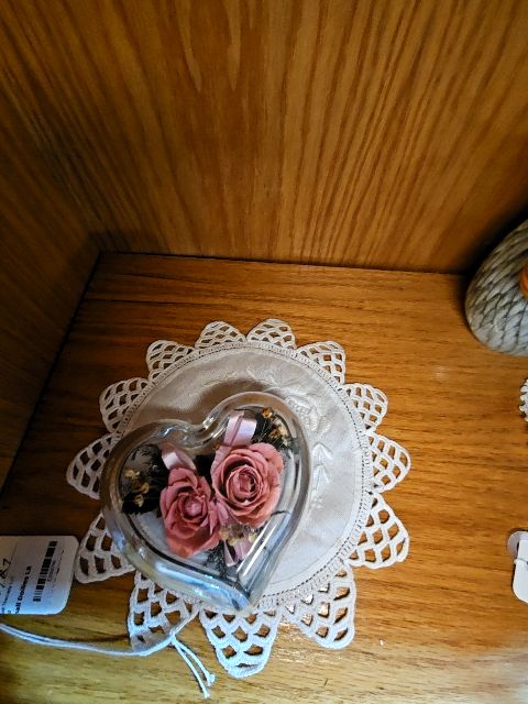 VTG Natural Expressions Freeze Dried Floral Arrang Roses Flowers in Glass Heart