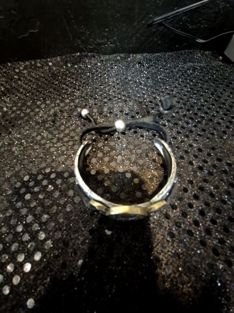 Silver w/Black Leather  Shotgun Shell Adjustable Bracelet