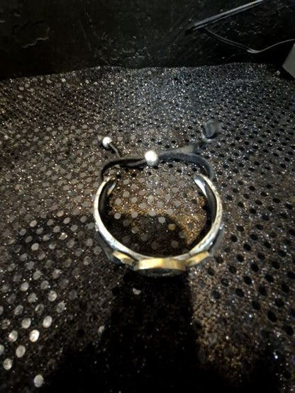 Silver w/Black Leather  Shotgun Shell Adjustable Bracelet