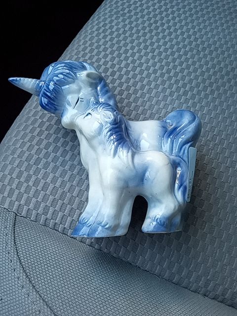 Vintage blue unicorn mom and foal