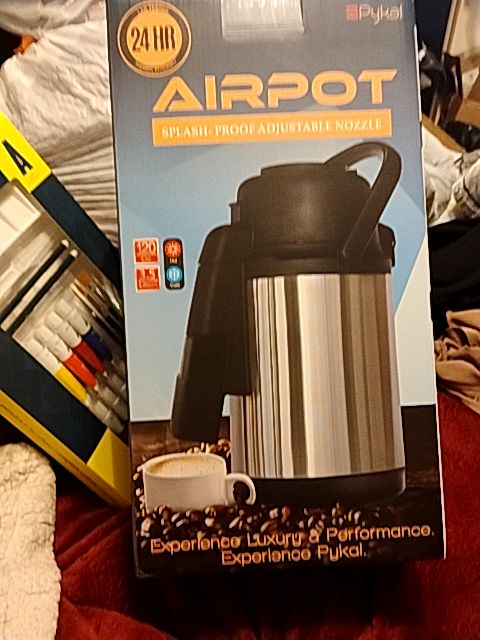 Stainless Steel & Black Pykal Airpot Hot & Cold, 7.58 X 7.48 X 13.58 Inches