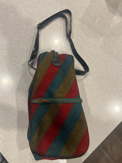 vintage-style striped canvas shoulder bag