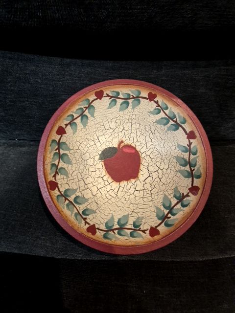 Red  Wooden Apple Bowl, 8.5" tall