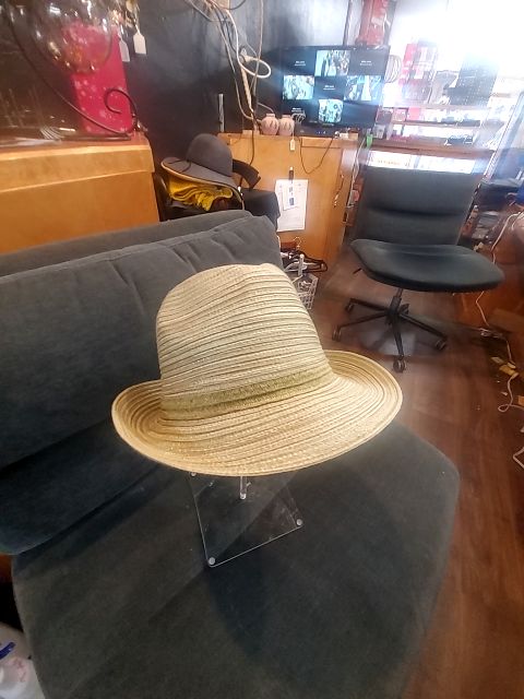 Sage & Tan Four Buttons Straw Fedora Hat, Womens O/S