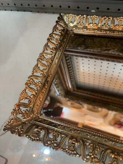 Filigree gold metal footed vanity tray