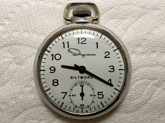 Silver Ingraham, Biltmore Pocket Watch, 16