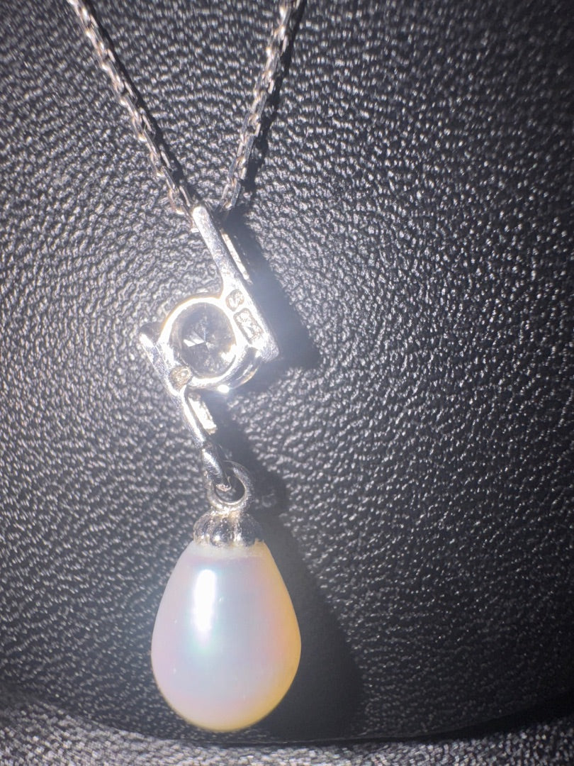 Pearl, CZ, and sterling necklace