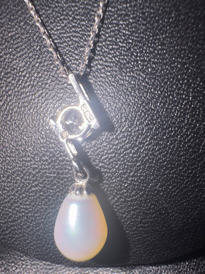 Pearl, CZ, and sterling necklace