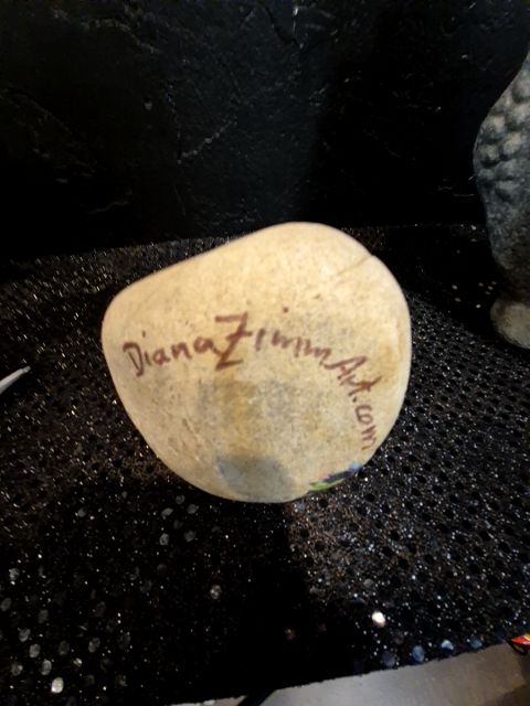 Diane Zimm Signed Hand Painted Rock, 4"