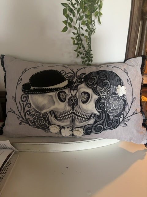 Grey/Black Noir Night Skull lumbar pillow