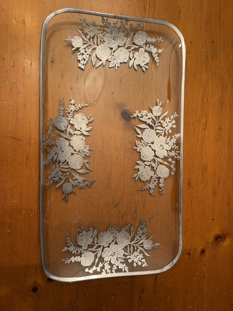 Vintage serving tray, silver inlay
